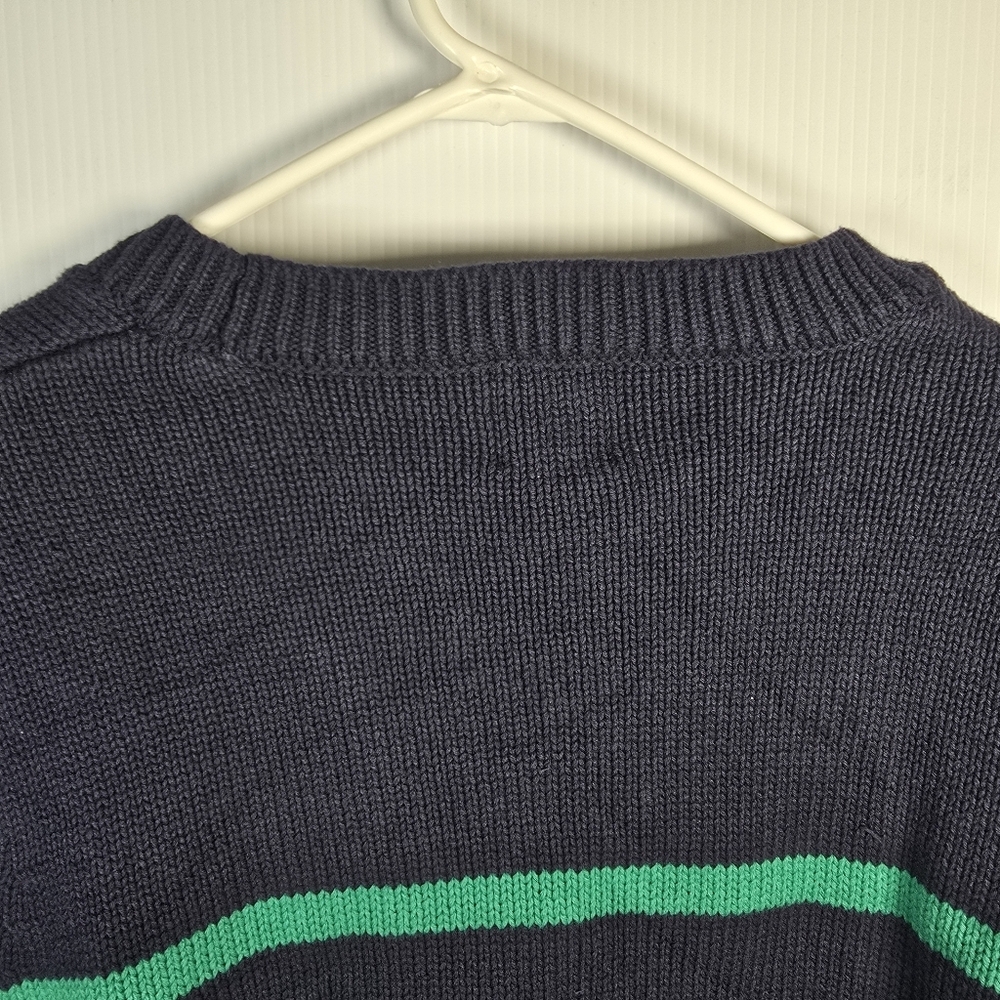 NWT GAP Women's Crewneck Navy With Green Stripe Cotton Sweater Size L Preppy - Picture 9 of 10